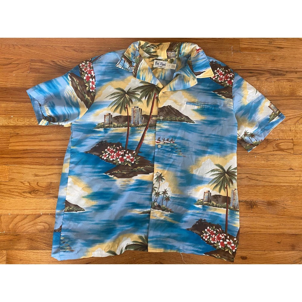 Vintage Rai Nani Hawaiian Palm Tree Island Ocean Scene XXL